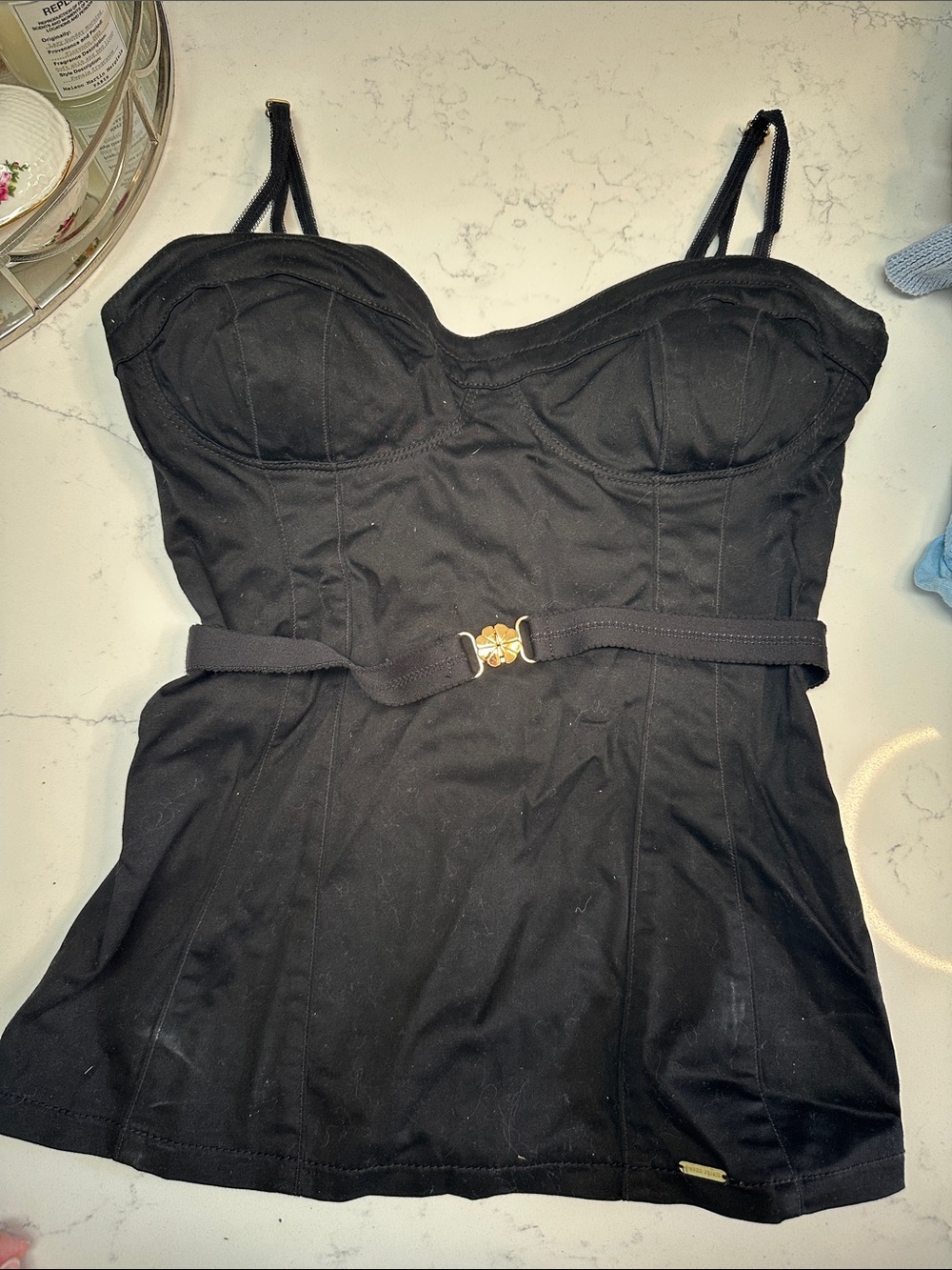 Guess Black Bustier faux corset top with Belt
